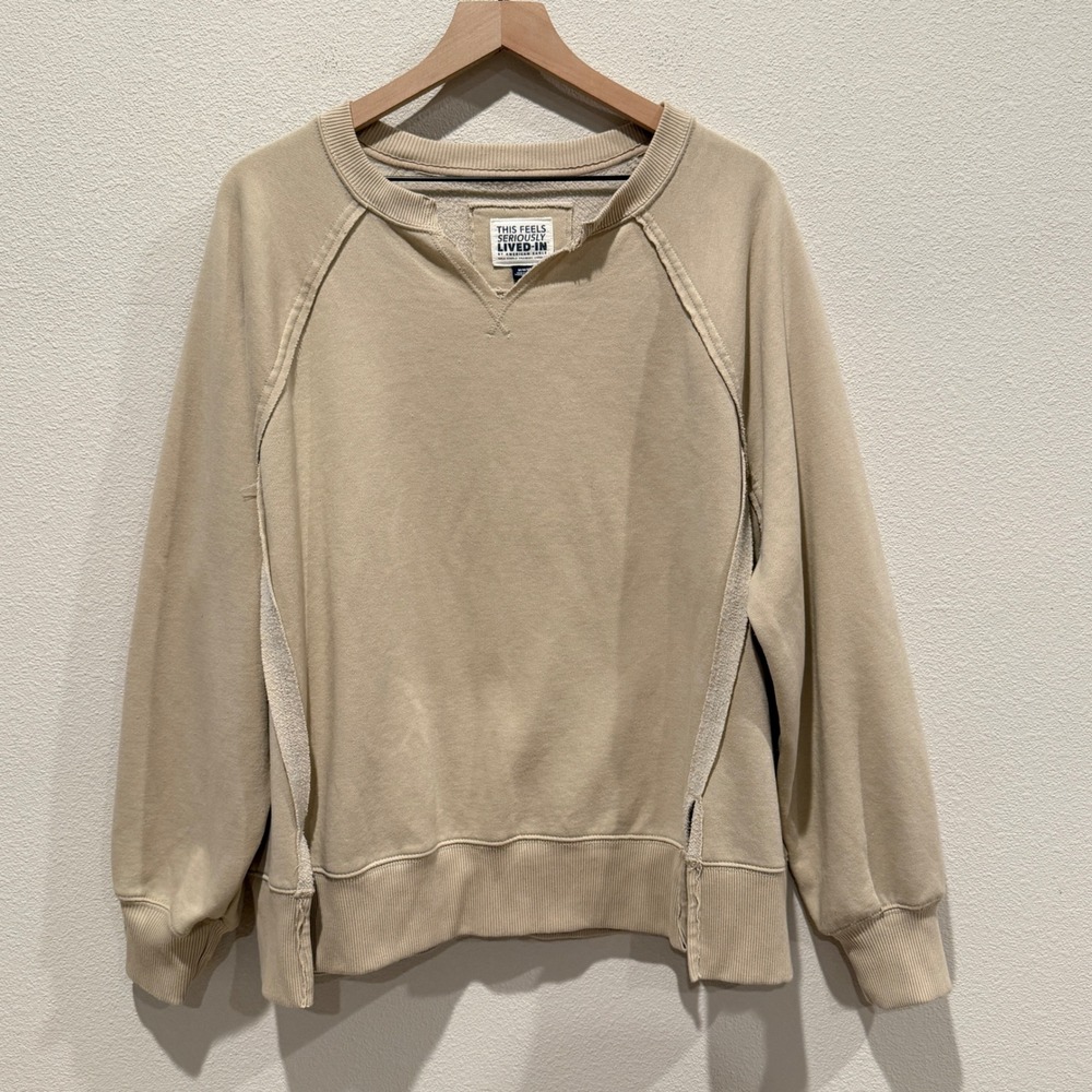 AMERICAN‎ EAGLE Women Sweatshirt M Tan Lived-In Oversized Relaxed Lounge Cozy